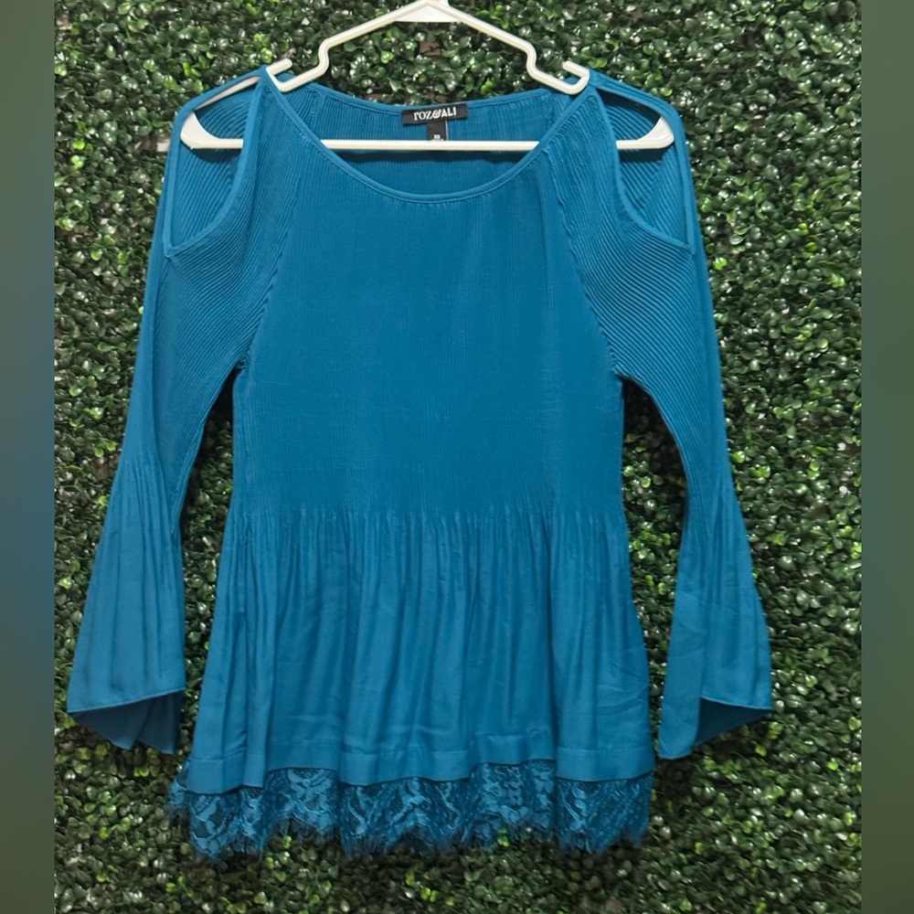 🔥5/$30🔥ROZ & ALI COLD SHOULDER W/ACCORDION PLEATS LONG SLEEVE  BLOUSE